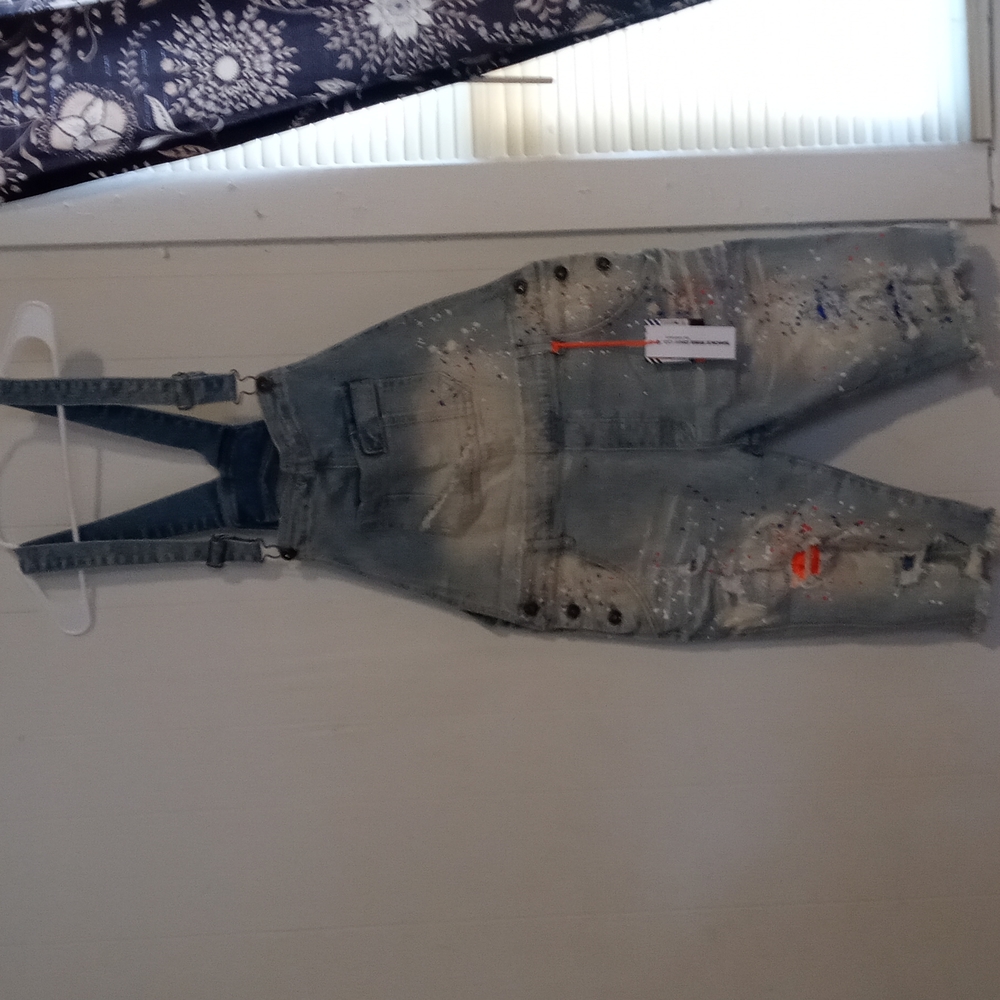 Light Blue Distressed Denim Overalls - Men Pants